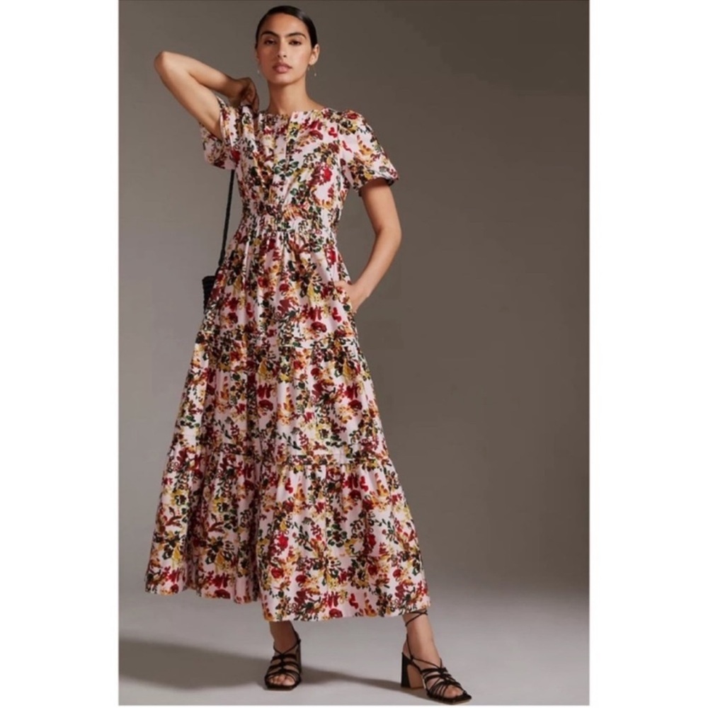 Anthropologie Somerset Floral Cotton Maxi Dress Pink Cottagecore Size S NWT - Picture 3 of 17